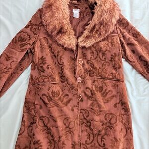 Brown Faux Fur Collar Coat